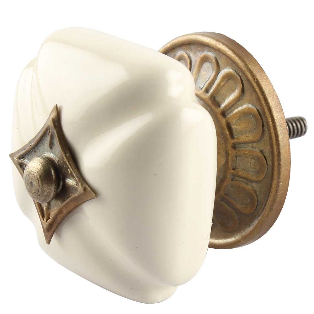 Cream Square Antique Ceramic Knob - Hip N Humble