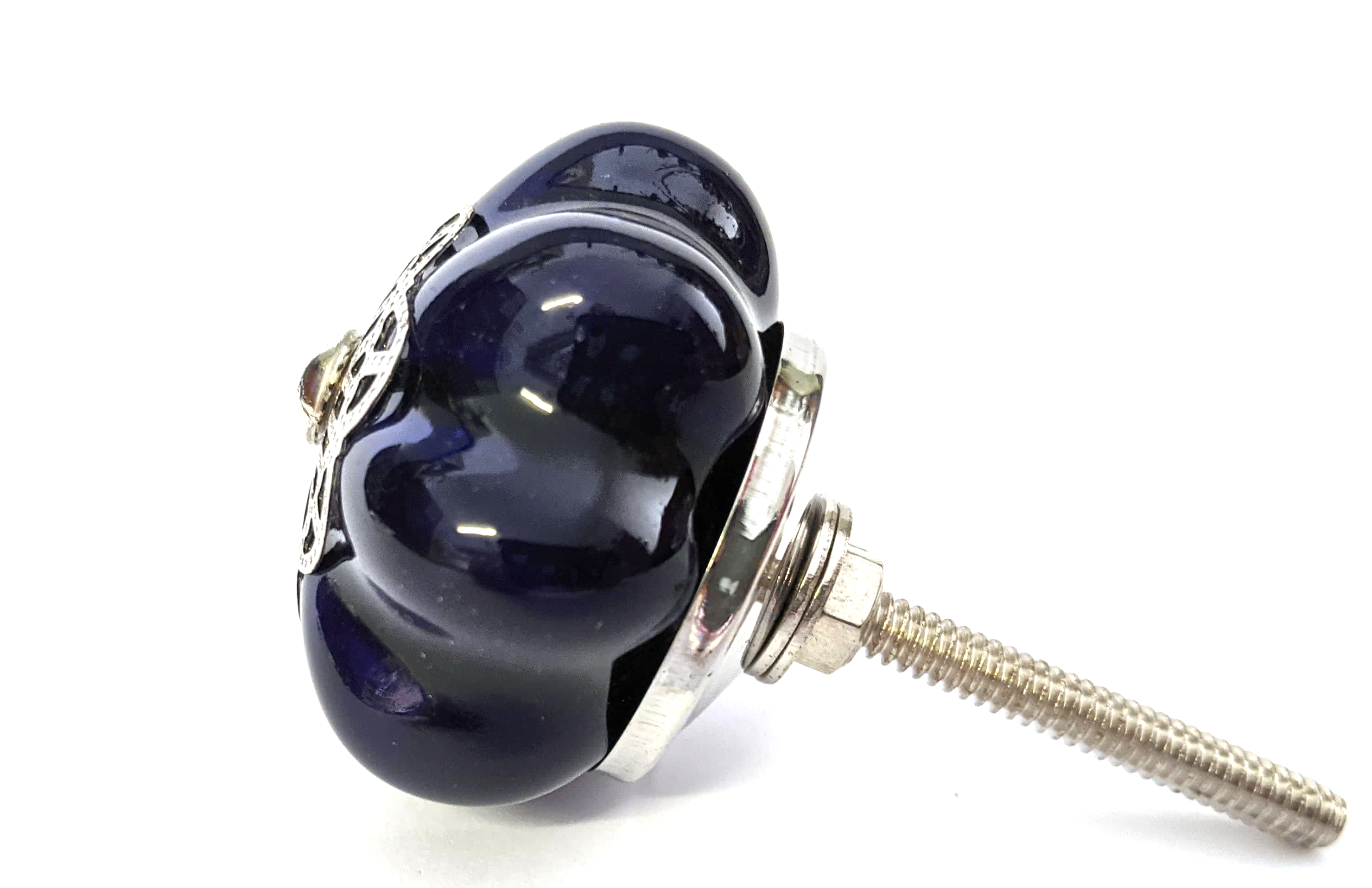 Midnight Blue Filigree Ceramic Melon Knob - Hip N Humble