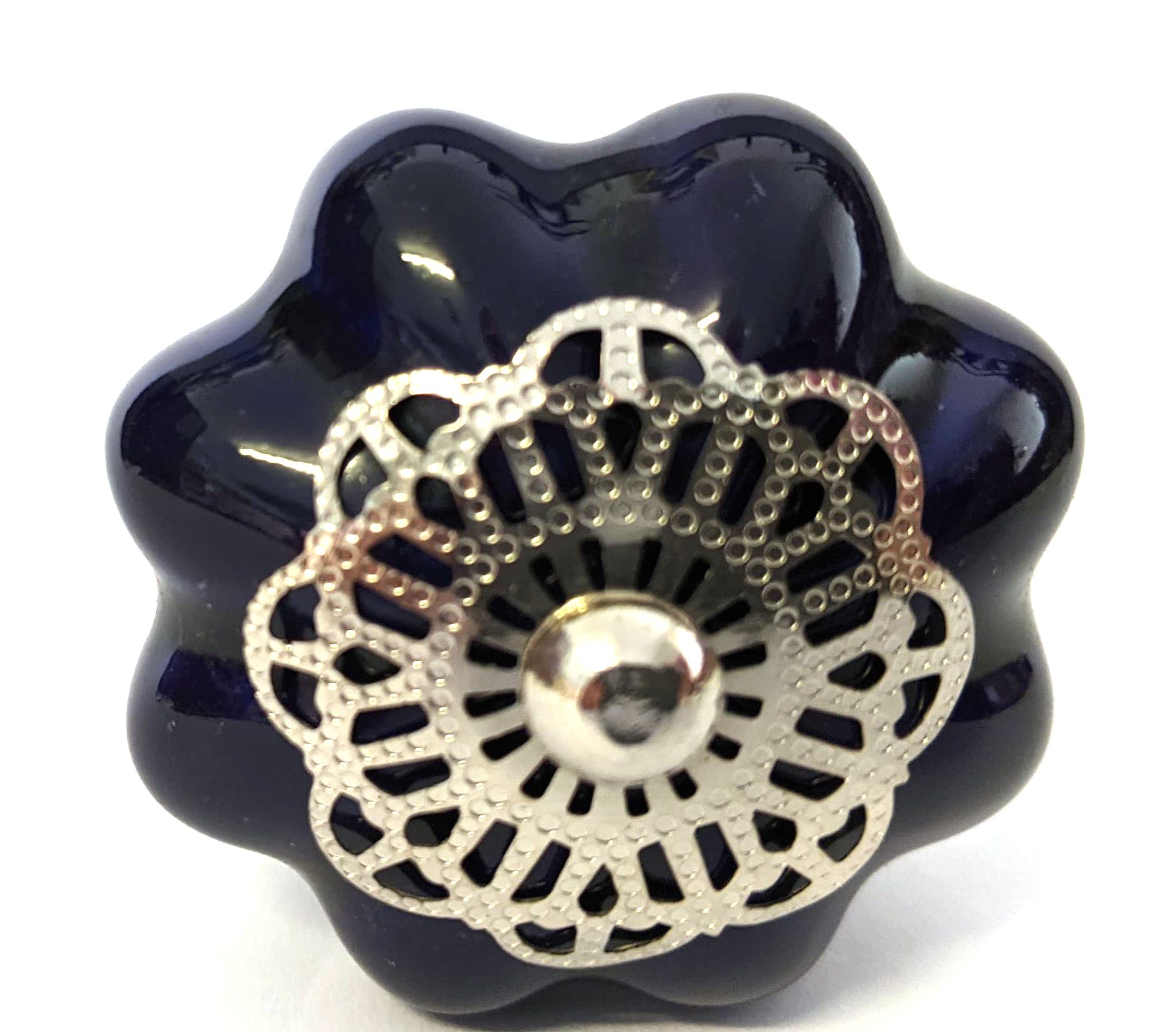 Midnight Blue Filigree Ceramic Melon Knob - Hip N Humble