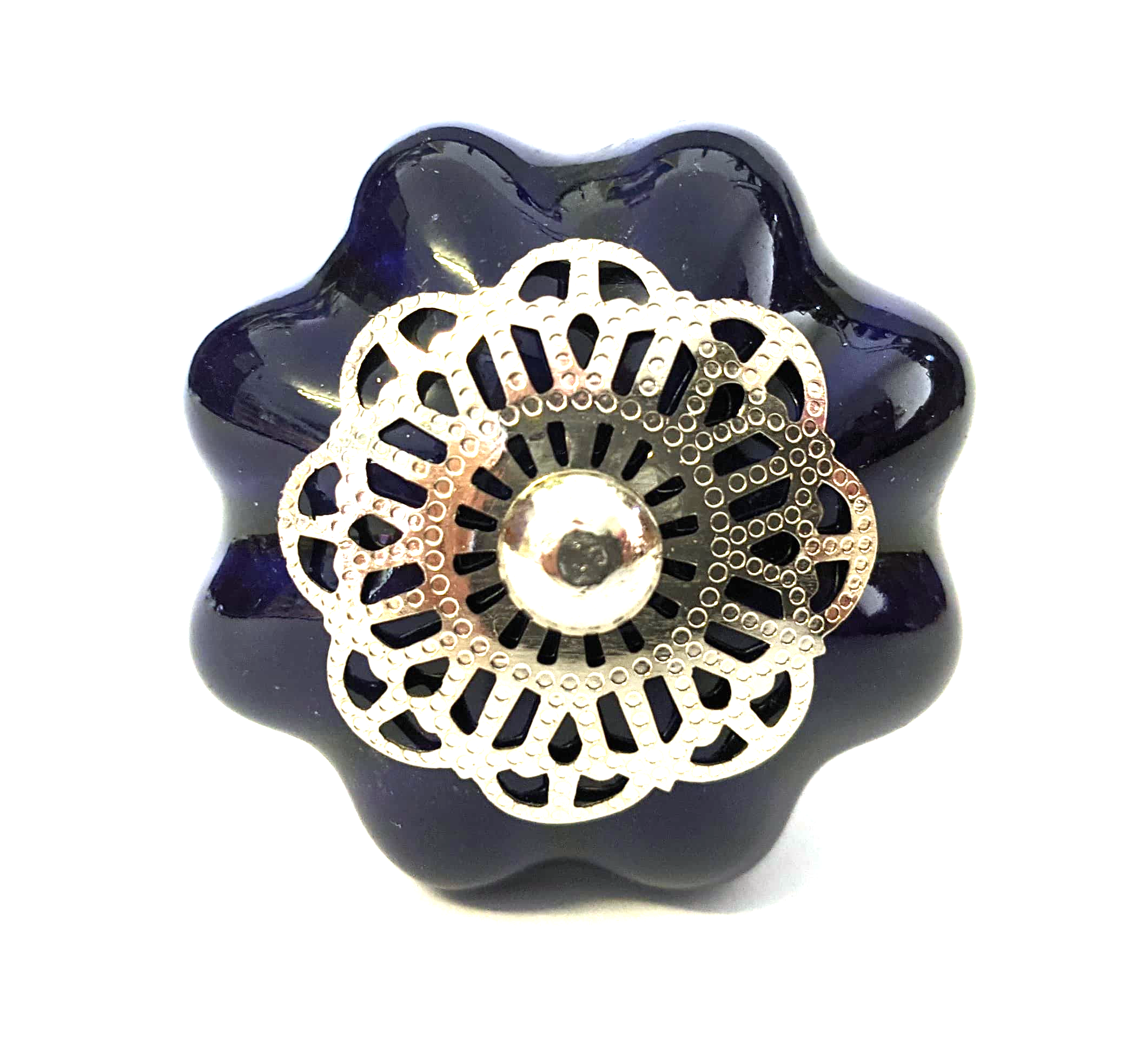 Midnight Blue Filigree Ceramic Melon Knob - Hip N Humble