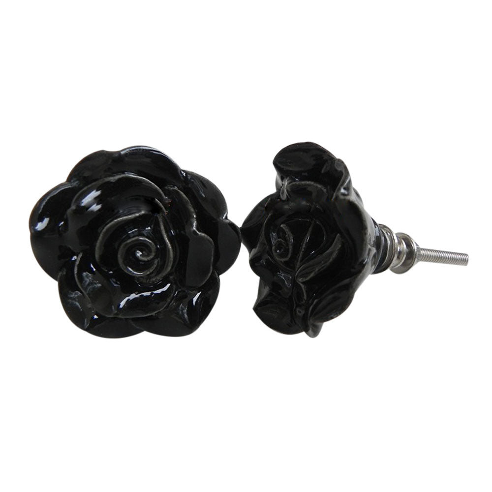 Black Rose Ceramic Knob - Hip N Humble