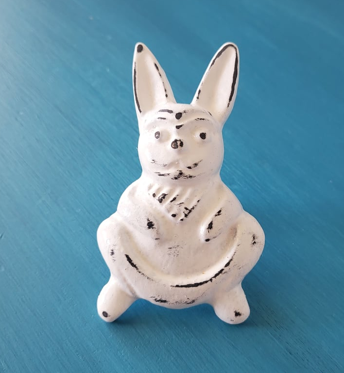 Cast Iron Happy Bunny White Metal Knob - Hip N Humble