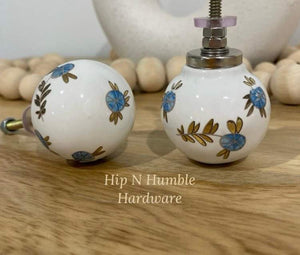 Blue and White Posy Ceramic Knob - Hip N Humble