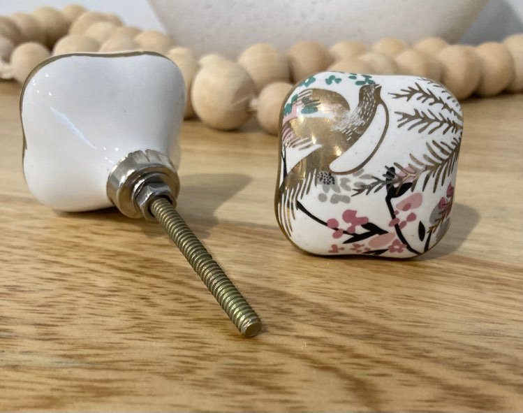 Square Peace Dove Gold Ceramic Knob