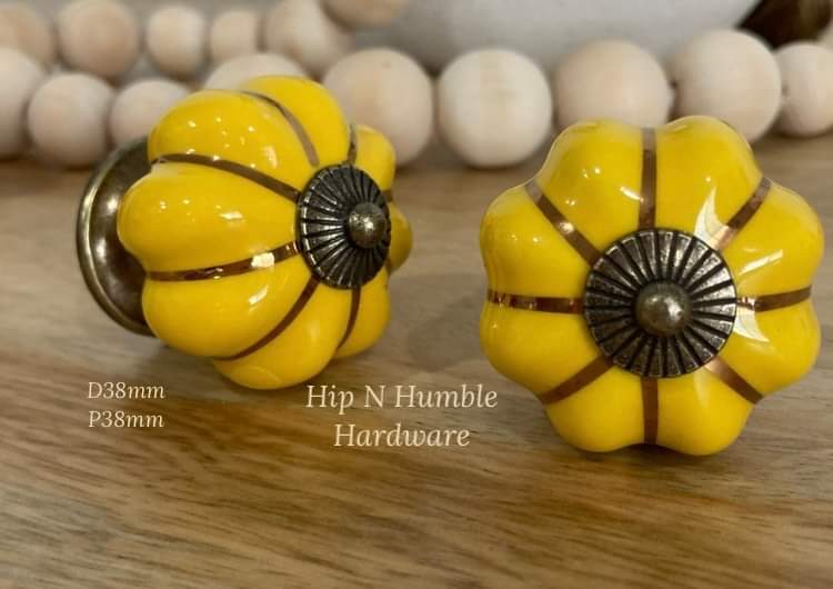 Four Small Coloured Ceramic Melon Knobs - Hip N Humble