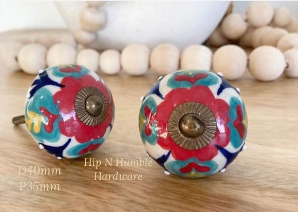 Multi Colored Flower Ceramic Knob - Hip N Humble