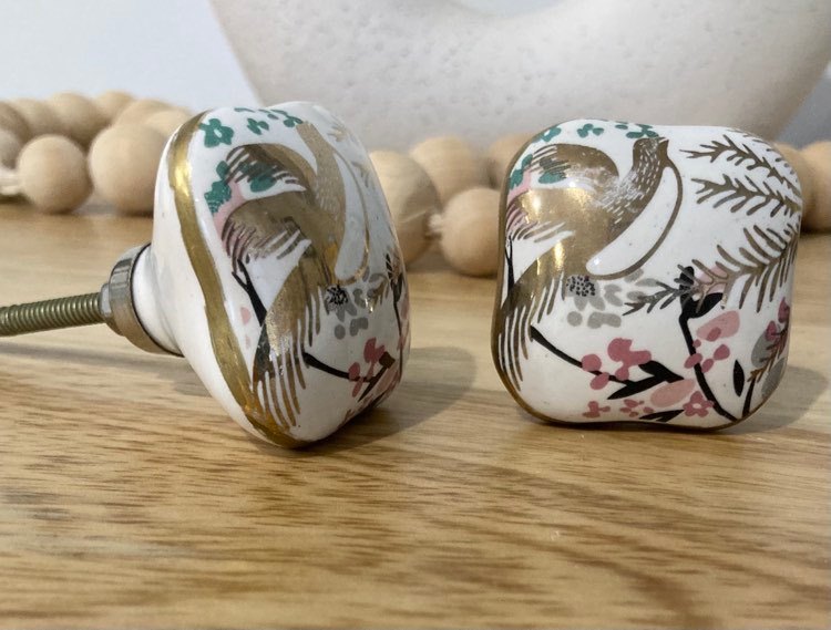 Square Peace Dove Gold Ceramic Knob