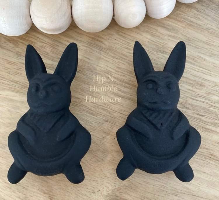 Cast Iron Happy Bunny Matt Black Metal Knob - Hip N Humble