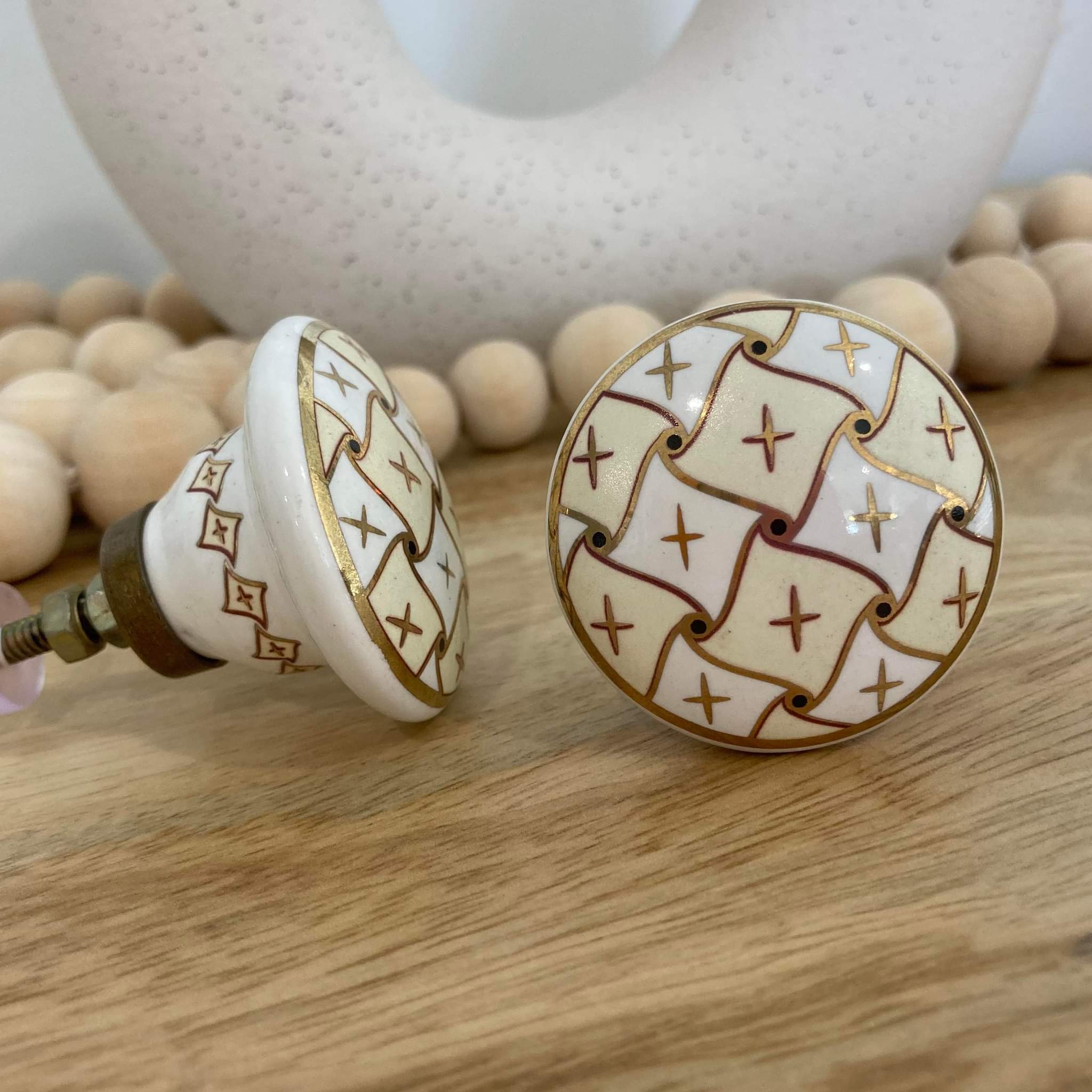 Glamor Cream and Gold Flat Ceramic Knob - Hip N Humble