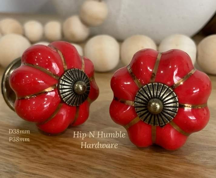 Four Small Coloured Ceramic Melon Knobs - Hip N Humble