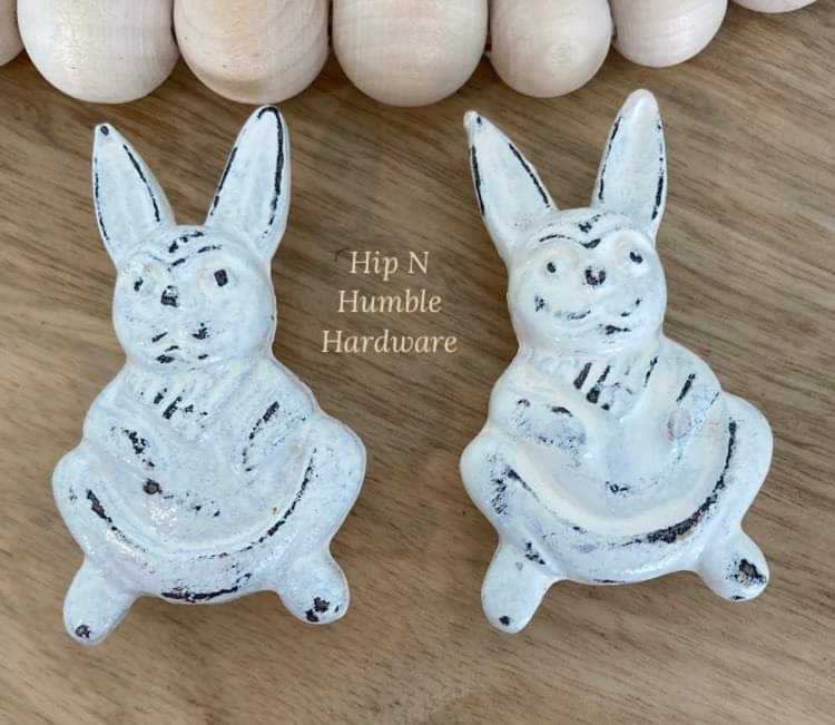 Cast Iron Happy Bunny White Metal Knob - Hip N Humble