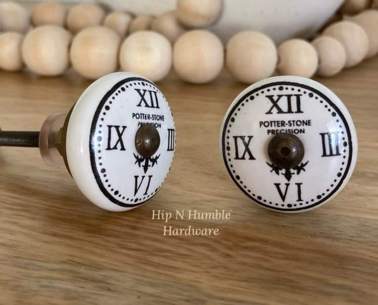 Roman Numeral Clock Ceramic Knob - Hip N Humble