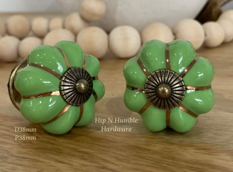 Four Small Coloured Ceramic Melon Knobs - Hip N Humble