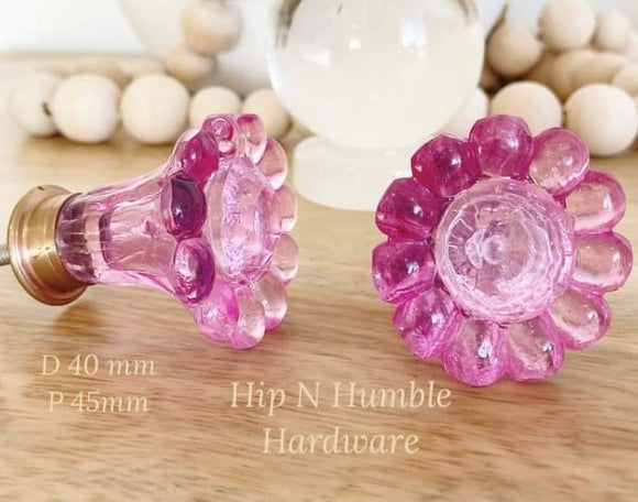 Fuschia Pink Floral Glass Knob - Hip N Humble