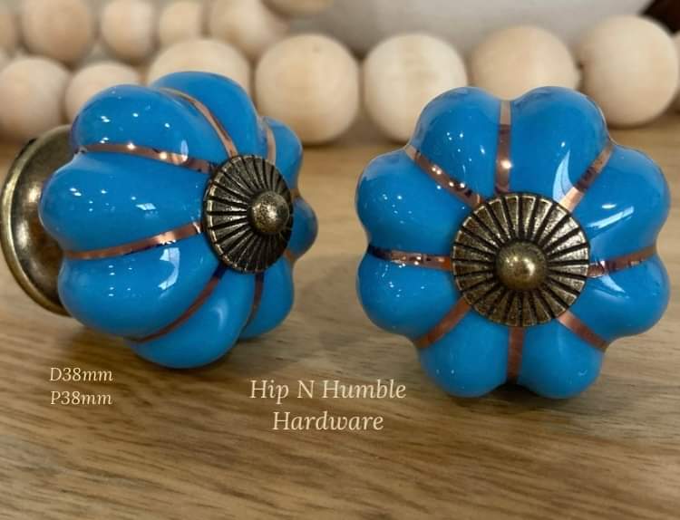 Four Small Coloured Ceramic Melon Knobs - Hip N Humble