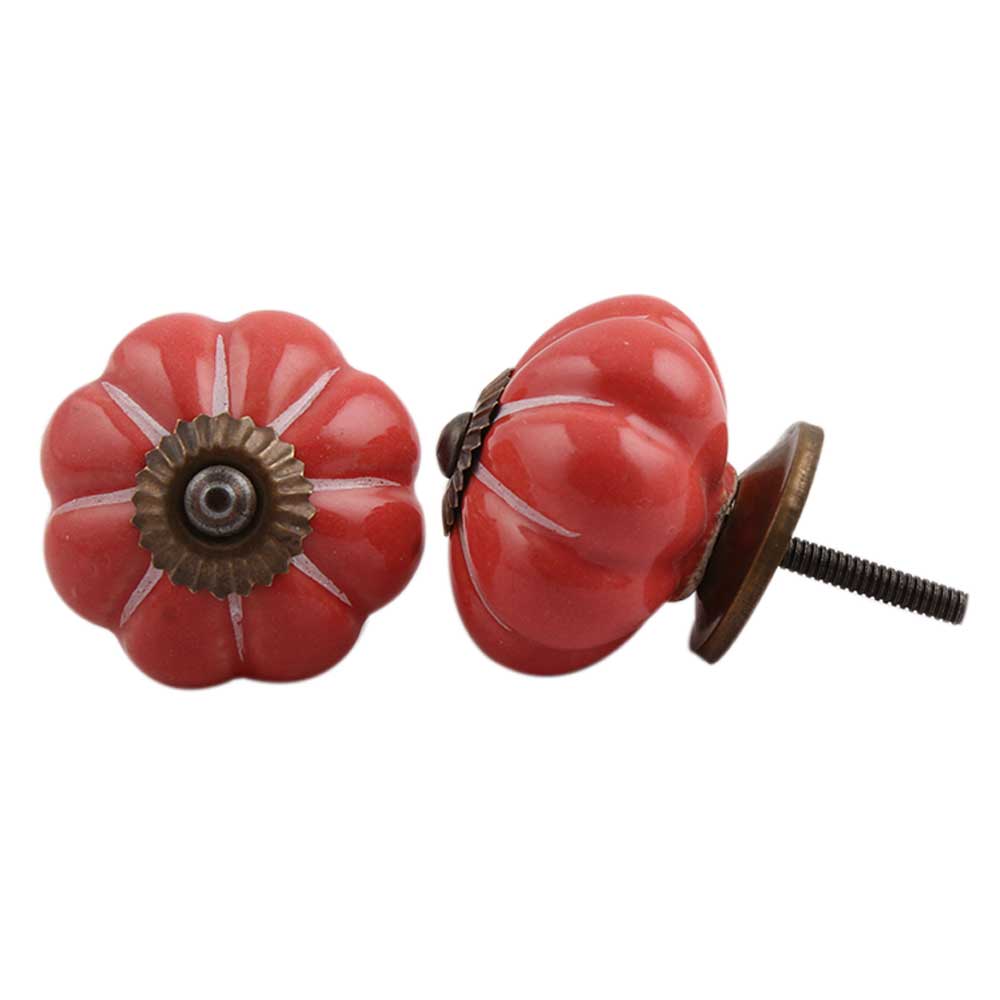 Hazey Red and Lines Ceramic Melon Knob - Hip N Humble