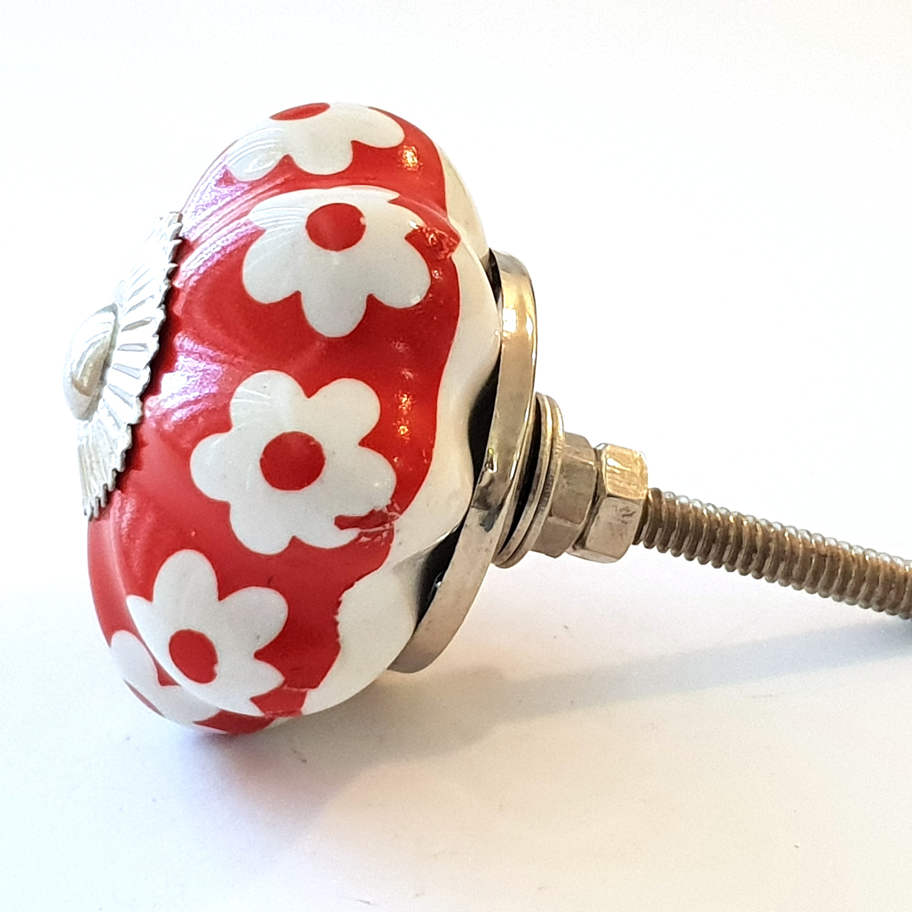 Red and White Daisy Ceramic Melon Knob - Hip N Humble